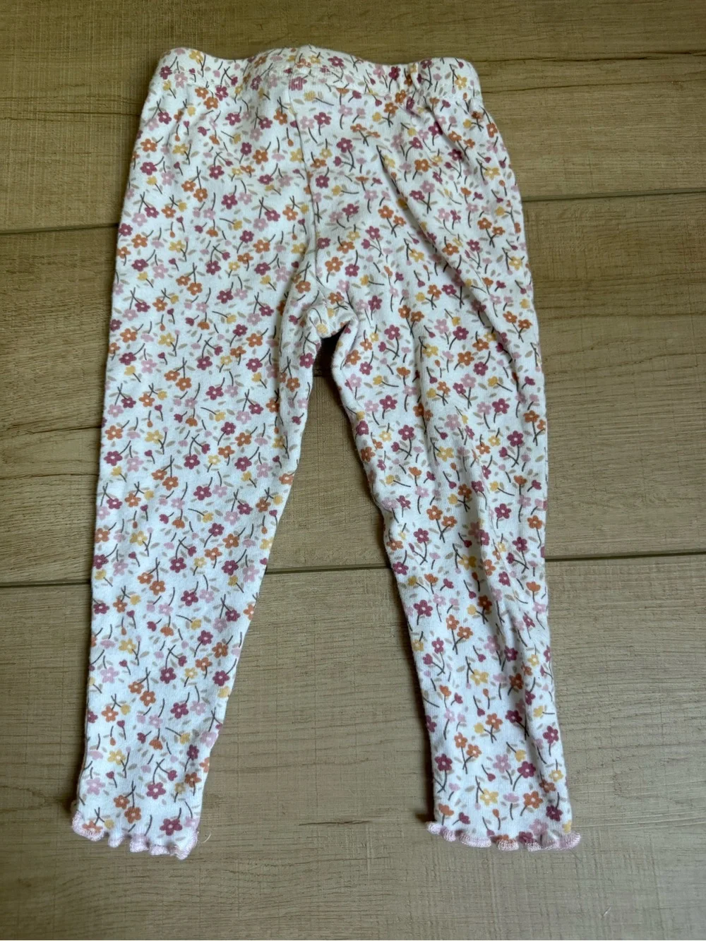 Kids Floral Cotton Leggings - White with Pink & Orange Flowers
